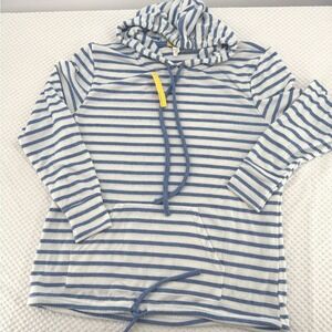 Striped Blue and White Pullover Hoodie w/ kangaroo pocket Sz Lg